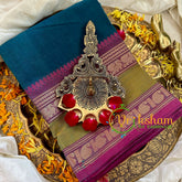 Peacock Blue Kanchi Cotton Saree- Handloom -VS1821